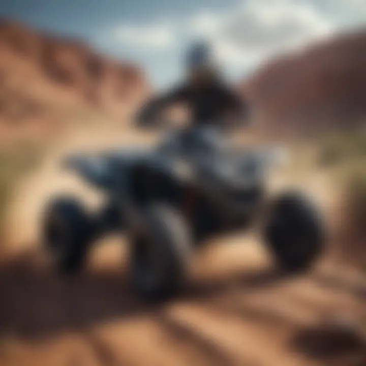 A high-performance ATV navigating rugged terrain