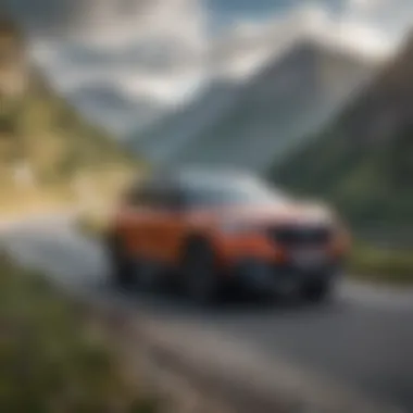 Small SUV traversing a scenic mountain road