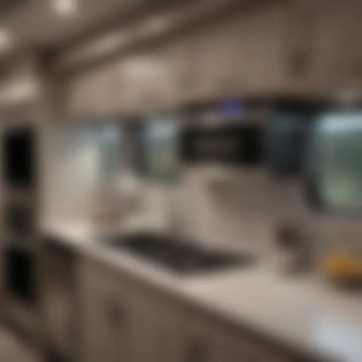 Detailed view of kitchen features and amenities in the RV