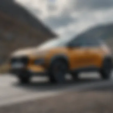 Dynamic performance of the 2021 Hyundai Kona Turbo on a winding road, emphasizing its handling capabilities