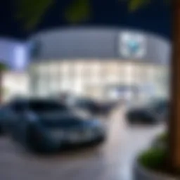 Exterior view of a BMW dealership in Burbank showcasing luxury vehicles