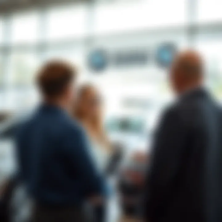 Sales team engaging with a customer at a BMW dealership