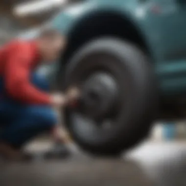 Mechanic working on a vehicle's brakes