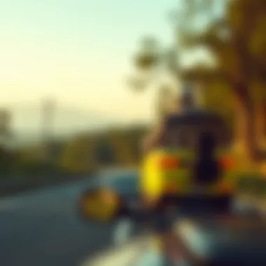 Environmentally friendly cruiser vehicle on a scenic road