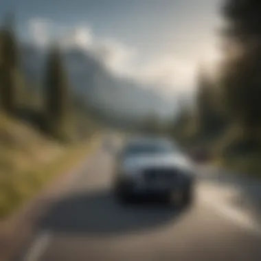 SUV Towing Performance in Action SUV towing a trailer in a scenic landscape