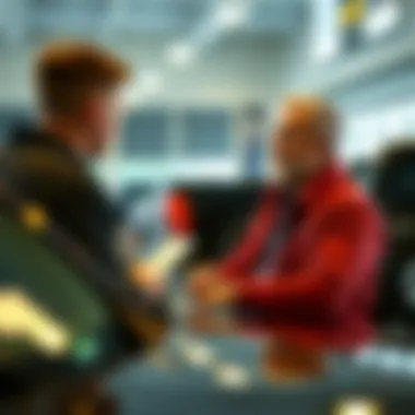 Customer interaction at a Chrysler, Dodge, Jeep dealership
