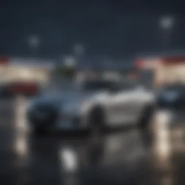 Nissan vehicles on display at a dealership lot