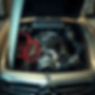 Engine compartment of the 1968 Mercedes 280SL focusing on performance features