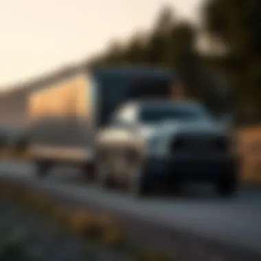 Towing Capability of the RAM 3500 Dually RAM 3500 Dually towing a large trailer in a scenic landscape
