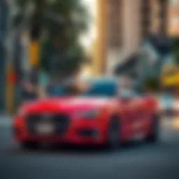 A vibrant Audi A3 parked on a busy Los Angeles street showcasing urban life