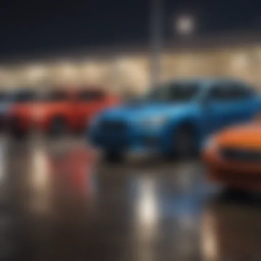 A line-up of used Subaru vehicles showcased at a dealership in Salt Lake City.