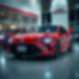 A sleek Toyota vehicle showcased at a dealership