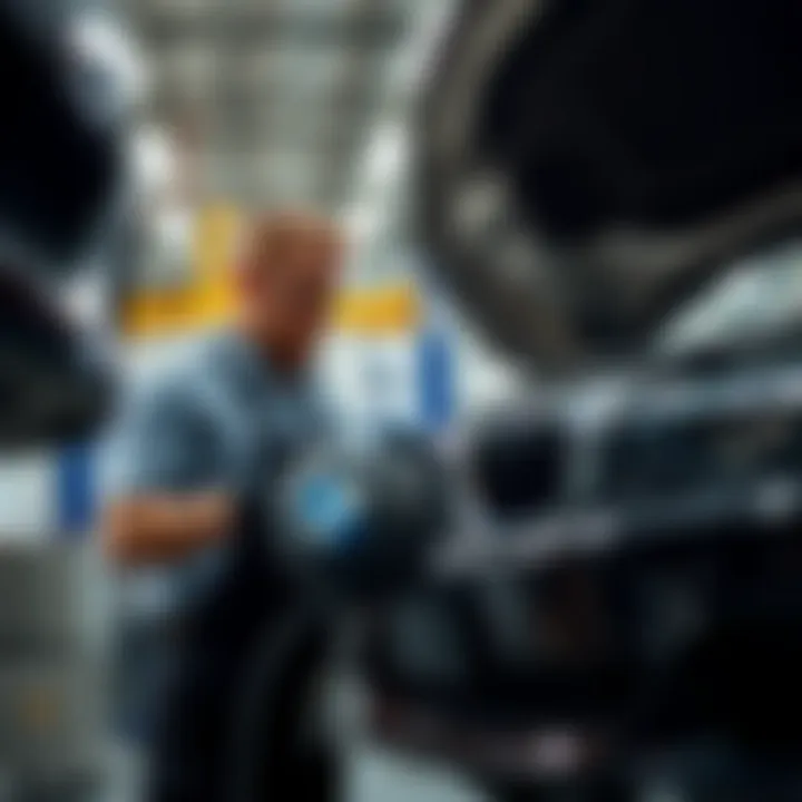 Mechanic performing maintenance on a used BMW