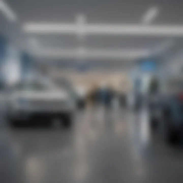 Interior view highlighting customer service area at a VW dealership