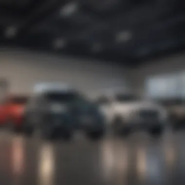 Showroom showcasing a variety of Ford vehicles