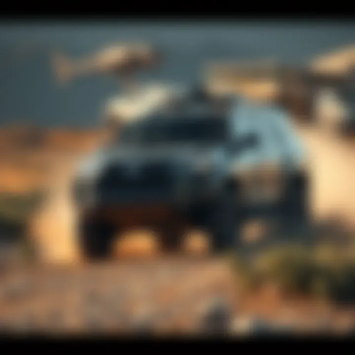 Full size SUV in motion on a rugged terrain emphasizing its performance and off-road capability