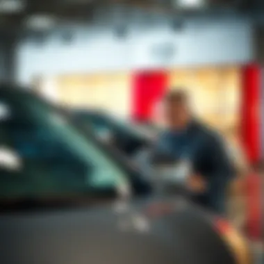 Customer Satisfaction with Gray Daniels Nissan Used Cars A satisfied customer examining a used Nissan car at the dealership