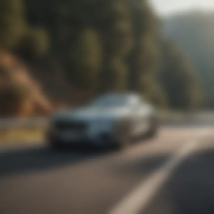 Scenic backdrop of the Bentley Continental GT driving on a picturesque road.