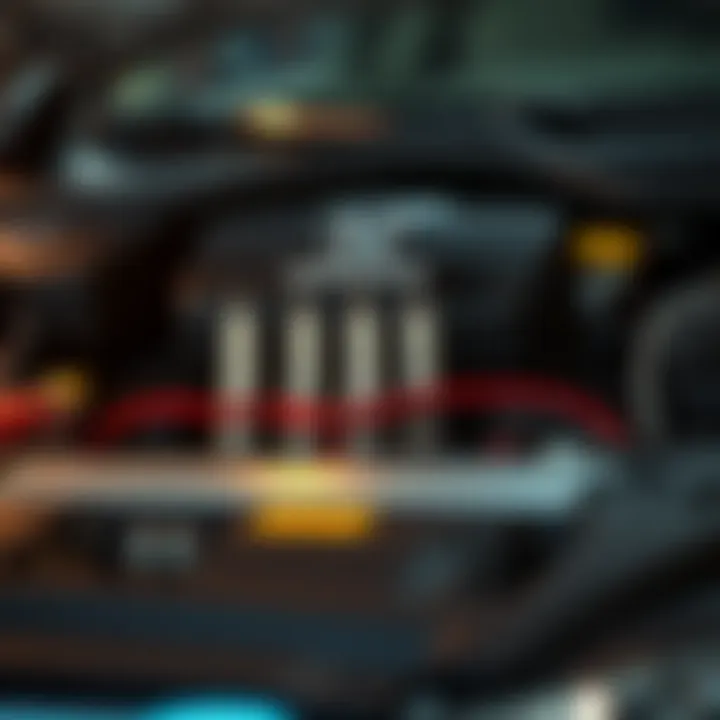 Engine View of Honda Accord Spark Plug Location Under the hood of a Honda Accord showing the engine and spark plugs