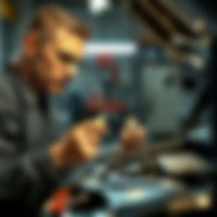Mechanic Evaluating Spark Plug Choices Mechanic analyzing spark plug replacement options