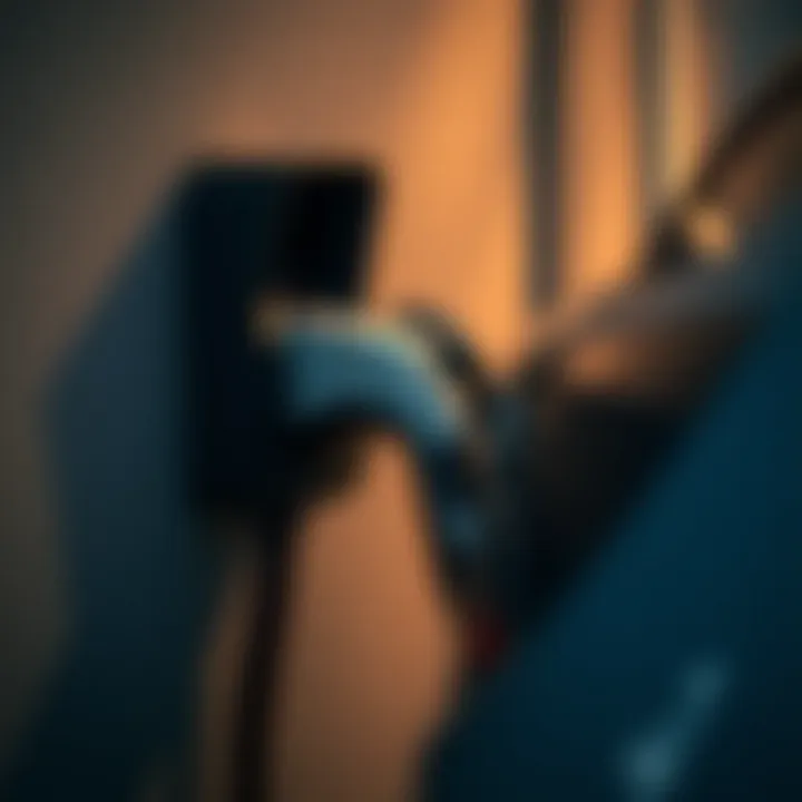 Detailed view of electric car charger and wall outlet