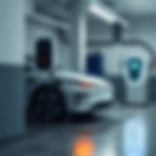 Modern electric car charging station installed in a garage