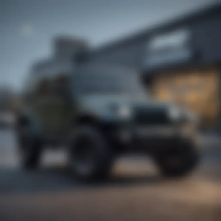 Exterior view of a Jeep dealership showcasing various models.