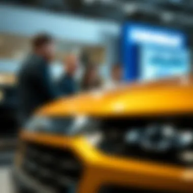 Happy customers engaging with sales representatives at John Miles Chevrolet.