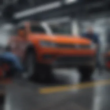 Technicians performing maintenance on a vehicle