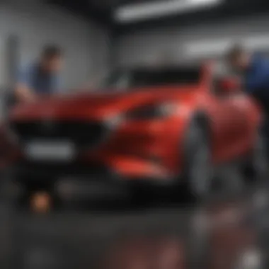 Skilled technician inspecting a Mazda