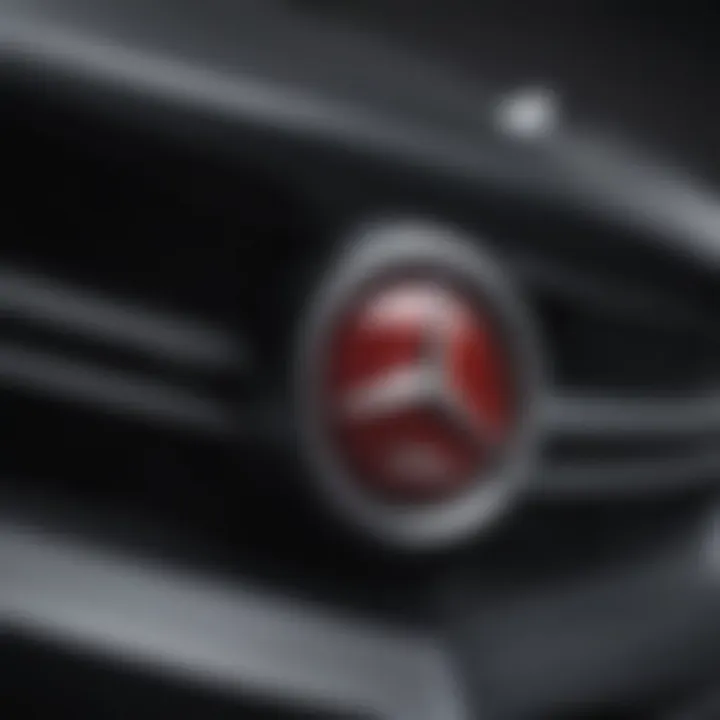 Close-up of the AMG emblem on the Mercedes CLA, symbolizing performance