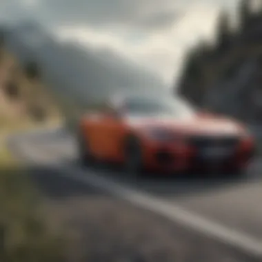 Modern BMW Model on Scenic Route A stunning view of a modern BMW model on a scenic road
