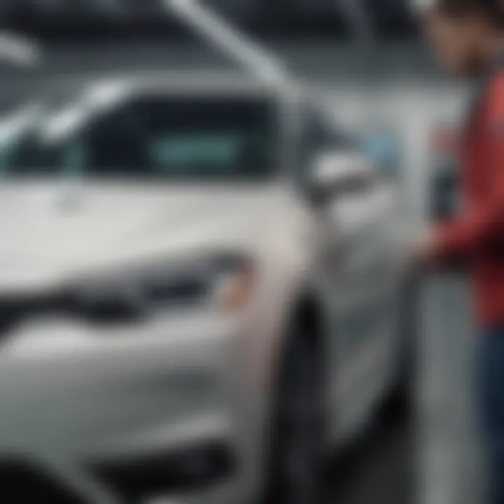 Customer inspecting a car at a dealership