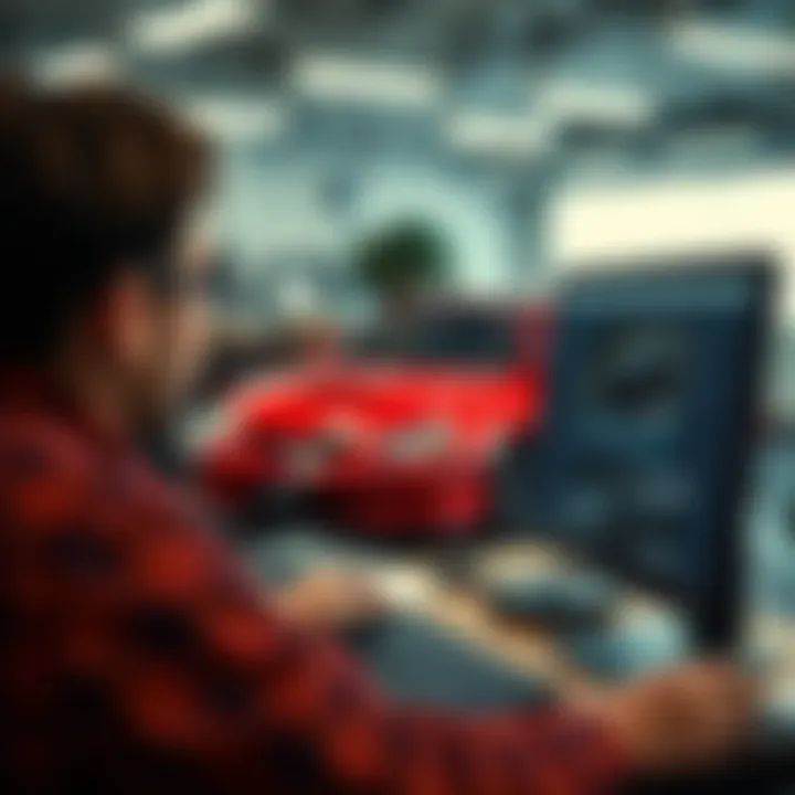 Utilizing Online Tools for Vehicle Location An individual using a computer to search for repossessed cars online.
