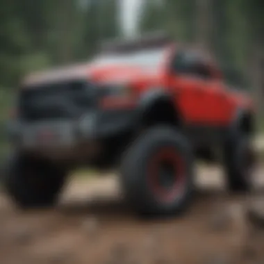 Close-up view of the Red Ram Power Wagon's distinctive engineering features