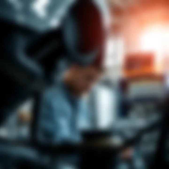 A technician performing vehicle service in the workshop