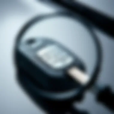 In-Depth Vehicle Research A magnifying glass over a car key symbolizing detailed vehicle research