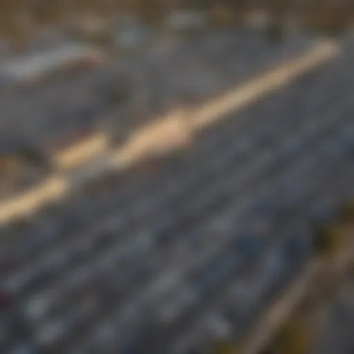 An aerial view of San Gabriel Valley showcasing a variety of used cars for sale.