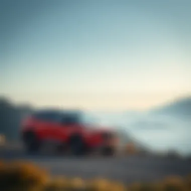 Scenic landscape with a sporty SUV parked