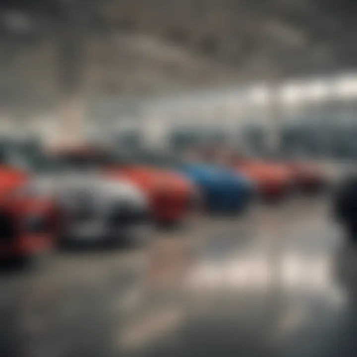 Inside the Surrey Toyota showroom featuring a diverse vehicle lineup