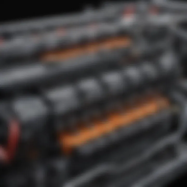 Cross-section illustration of a car battery showing the positive cable pathway