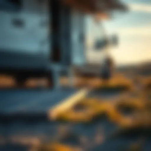 A close-up view of motorhome levelling ramps on uneven terrain