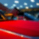 Close-up of a convertible car top conditioner being applied