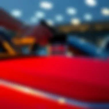 Close-up of a convertible car top conditioner being applied