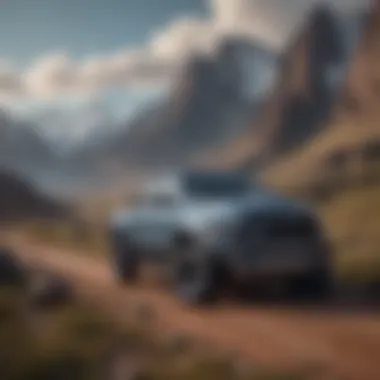 Ram Rebel parked with picturesque mountains in the background