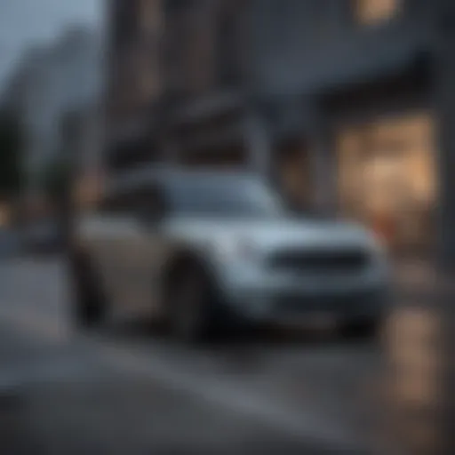 A striking view of a used Mini Cooper Countryman parked in an urban Los Angeles setting